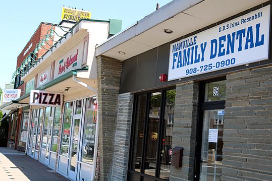 View of downtown stores