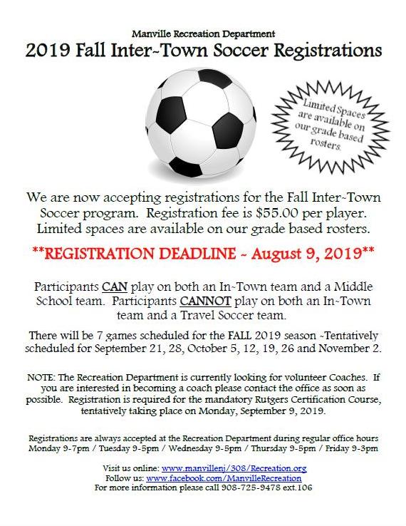 2019 Fall Soccer Registration Flyer