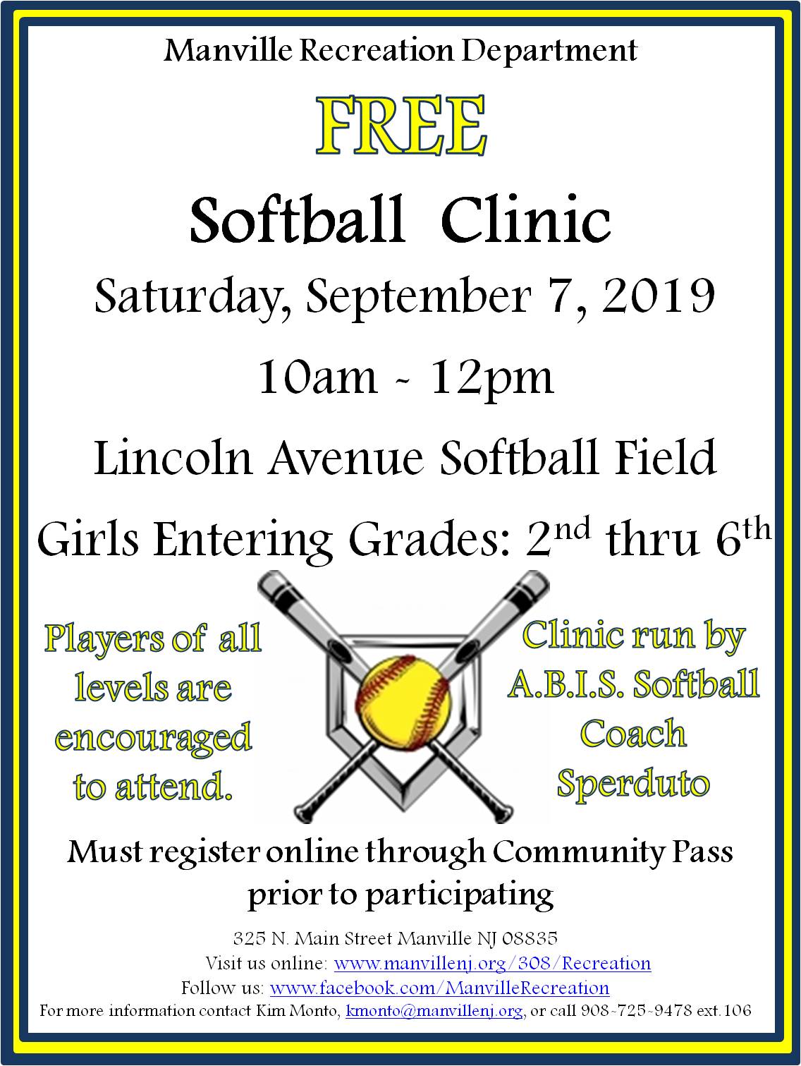 Free Softball Clinic 9-7-19