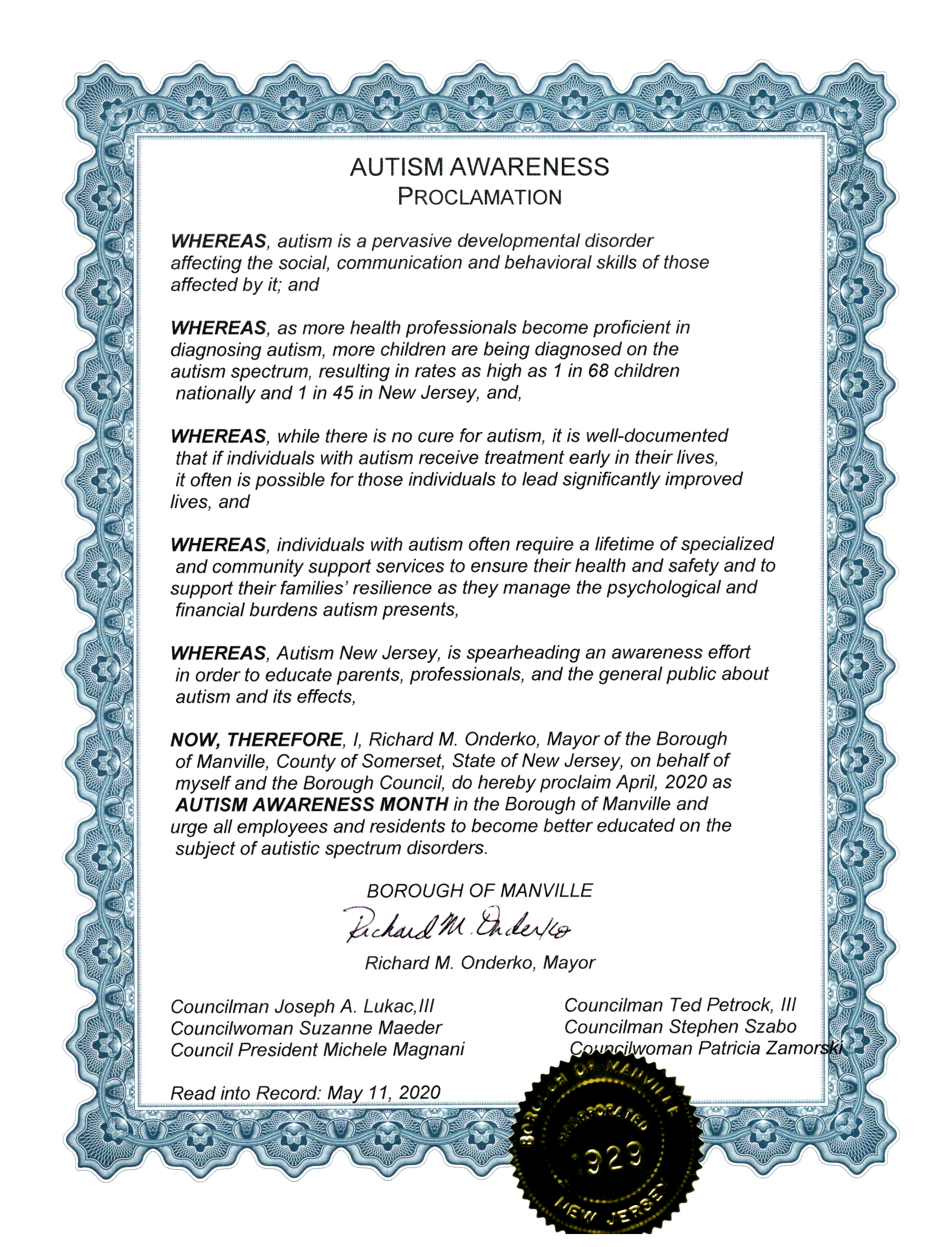 Autism Awareness Proclamation
