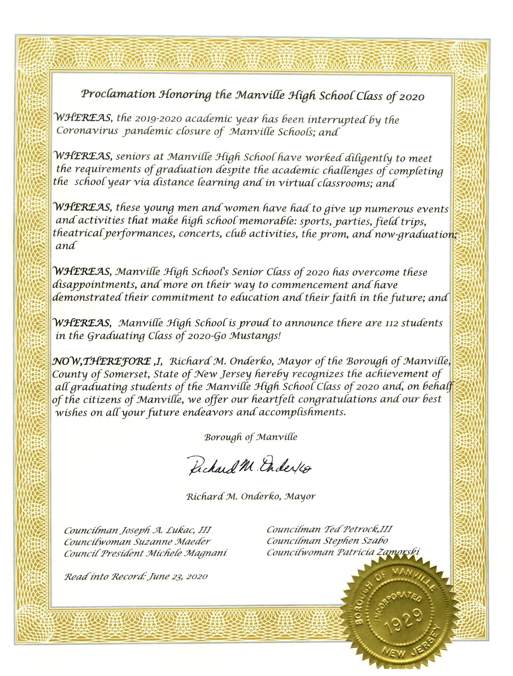 Graduating Class Proclamation