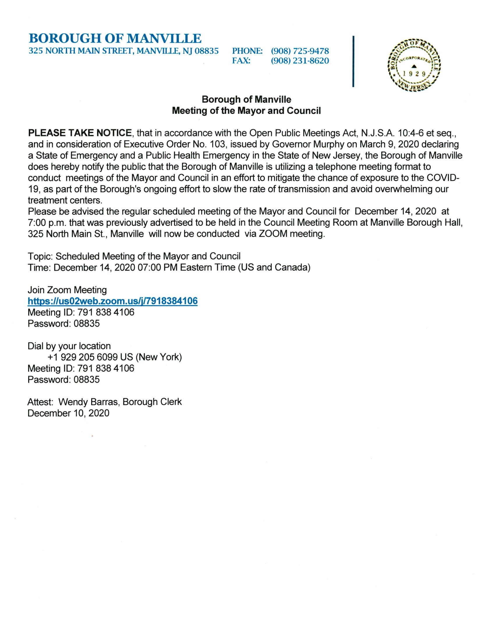 Council Meeting December 14th