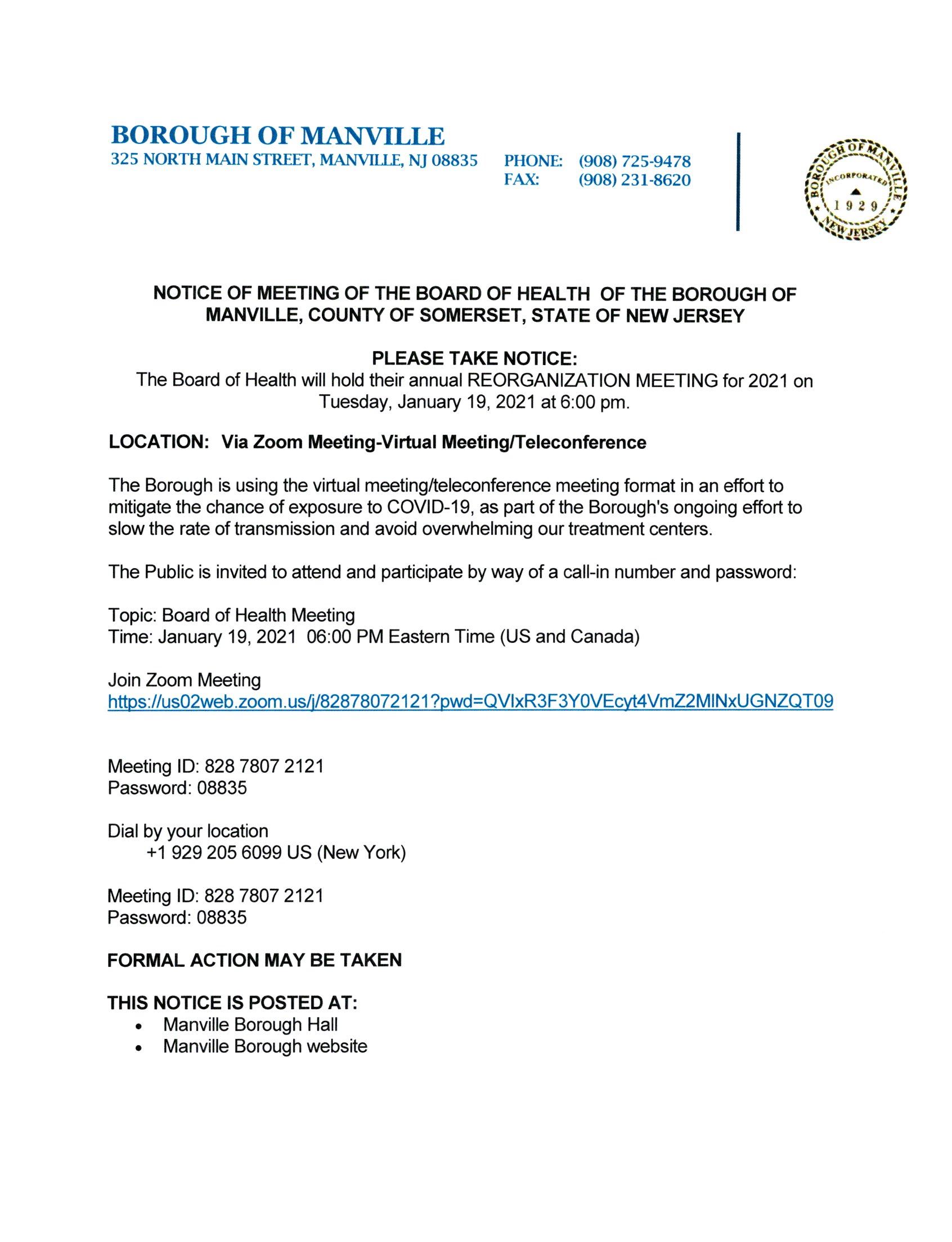 Board of Health meeting-january 19th